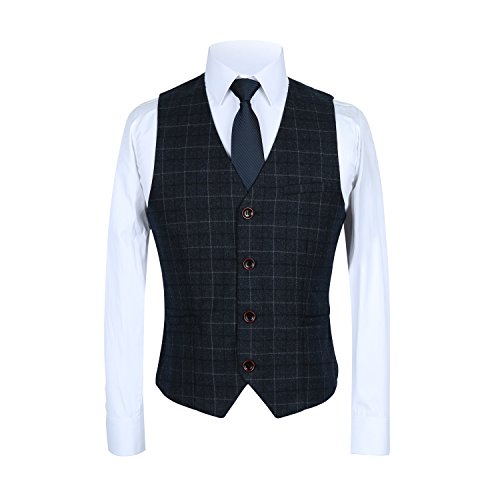 MOGU Mens 3 Piece Slim Fit Plaid Suit Blazer+Vest+Pants