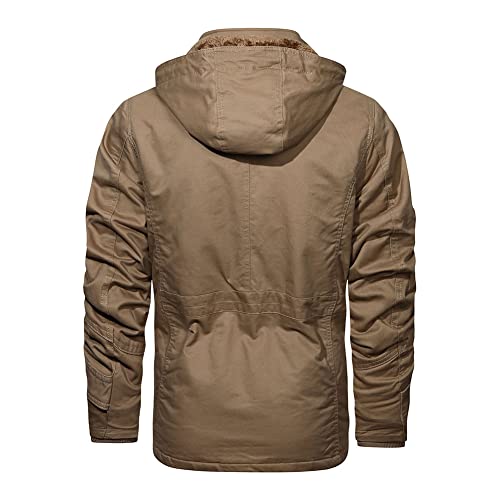 HJWWIN Men s Winter Military Jacket Thicken Fleece Lined Parka Jacket Mid Length Warm Coat with Removable Hood