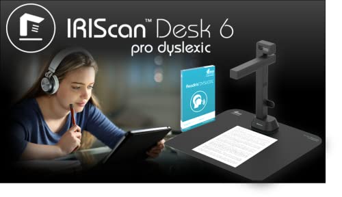 IRIScan Desk 6 Pro Dyslexic - Smart Portable Document Scanner, USB Book Scanner DYS with OCR Auto-Flatten & Deskew, Document Camera for Desktop/Laptop, Capture Size A3, Compatible with Windows
