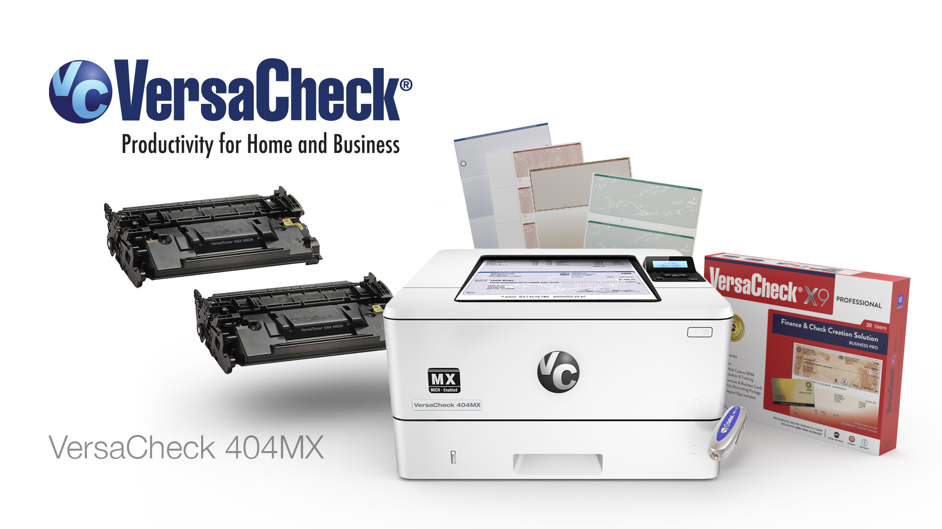 VersaCheck HP Laserjet M404 MXE MICR Printer X9 Professional 20-User Printing Software Bundle