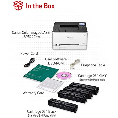 Canon Color imageCLASS LBP622Cdw Wireless Single-Function Laser Printer - Print only - 5-line LCD, 22 ppm, 600 x 600 dpi, 1GB Memory, Auto 2-Sided Printing, 8.5 x 14, Ethernet, BROAG Printer Cable