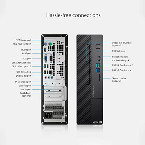 ASUS ExpertCenter D500SC Small Form Factor Desktop PC, Intel Core i5-11400, 8GB DDR4 RAM, 512GB PCIe SSD, TPM, Windows 11 Professional, Black, D500SC-XH503