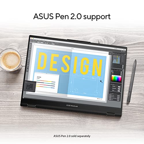 ASUS 2023 Vivobook S 16 Flip 16” Touch, AMD Ryzen 5 7530U CPU, AMD Radeon Vega 7 Graphics, 8GB RAM, 512GB SSD, Fingerprint Sensor, Stylus Supported, Windows 11 Home, Midnight Black, TN3604YA-DS51T