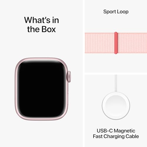 Apple Watch Series 9 [GPS 41mm] Smartwatch with Pink Aluminum Case with Pink Sport Loop. Fitness Tracker, Blood Oxygen & ECG Apps, Always-On Retina Display, Carbon Neutral