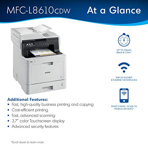 Brother Printer MFCL8610CDW Business Color Laser All-in-One with Duplex Printing and Wireless Networking