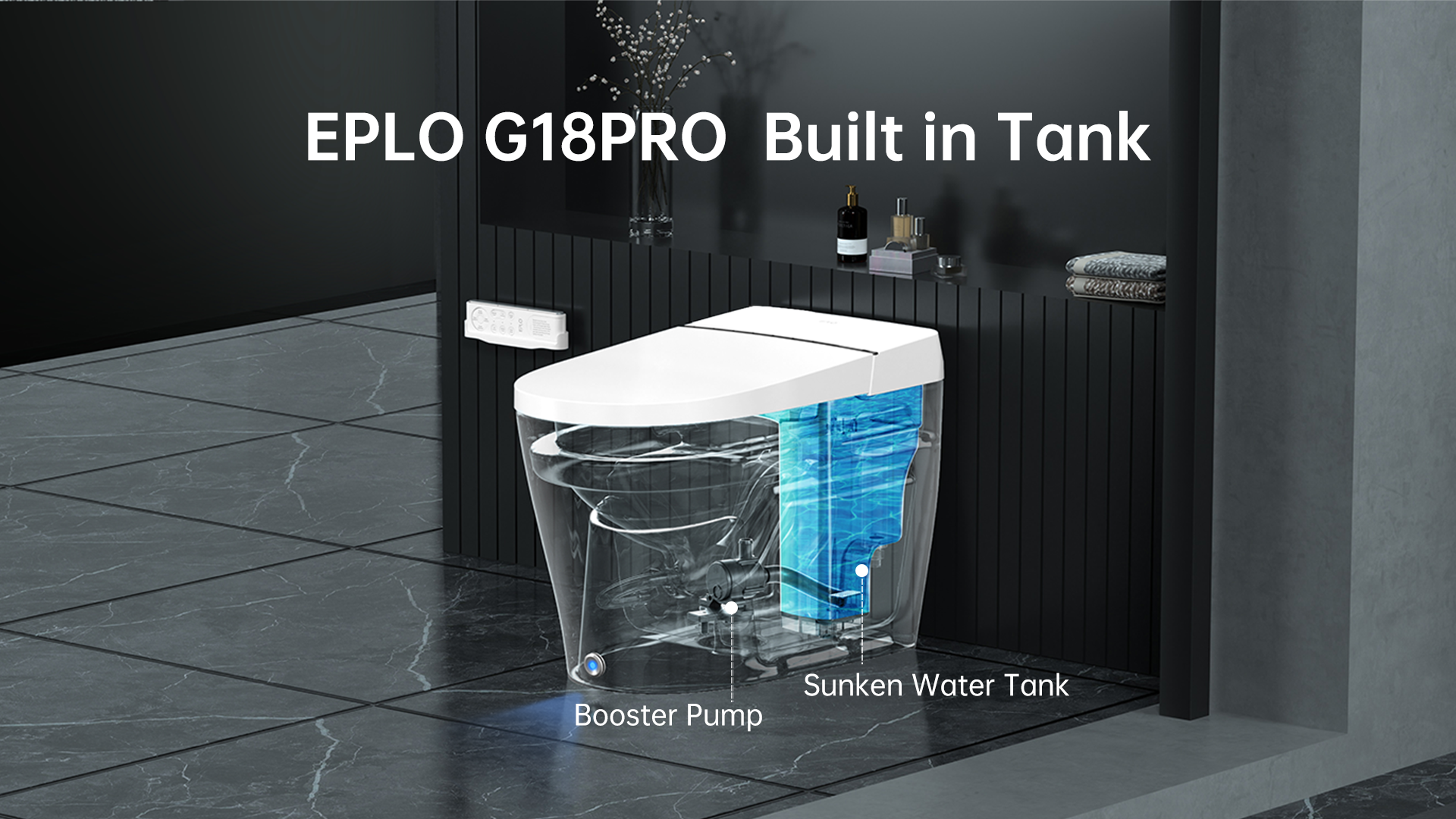 EPLO Smart Bidet Toilet with Tank Built in, Auto open/close,Heated Seat,Warm Water,Auto Flush,Nightlight,Remote Control,Elongated One Piece Electric Toilet for Bathrooms
