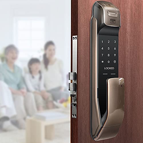 YEBDD Push Pull Handle with Fingerprint Digital Smart Home Lock and Card Verification (Color : White-Fruit peach5, Size : Push)