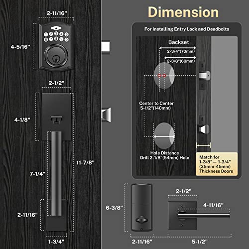Electronic Keypad Deadbolt, Brightify Keyless And Keyed Entry Door Lock with Handle, Auto Lock, Front Door Handle Sets, Anti-Peeking Password (Matted Black)