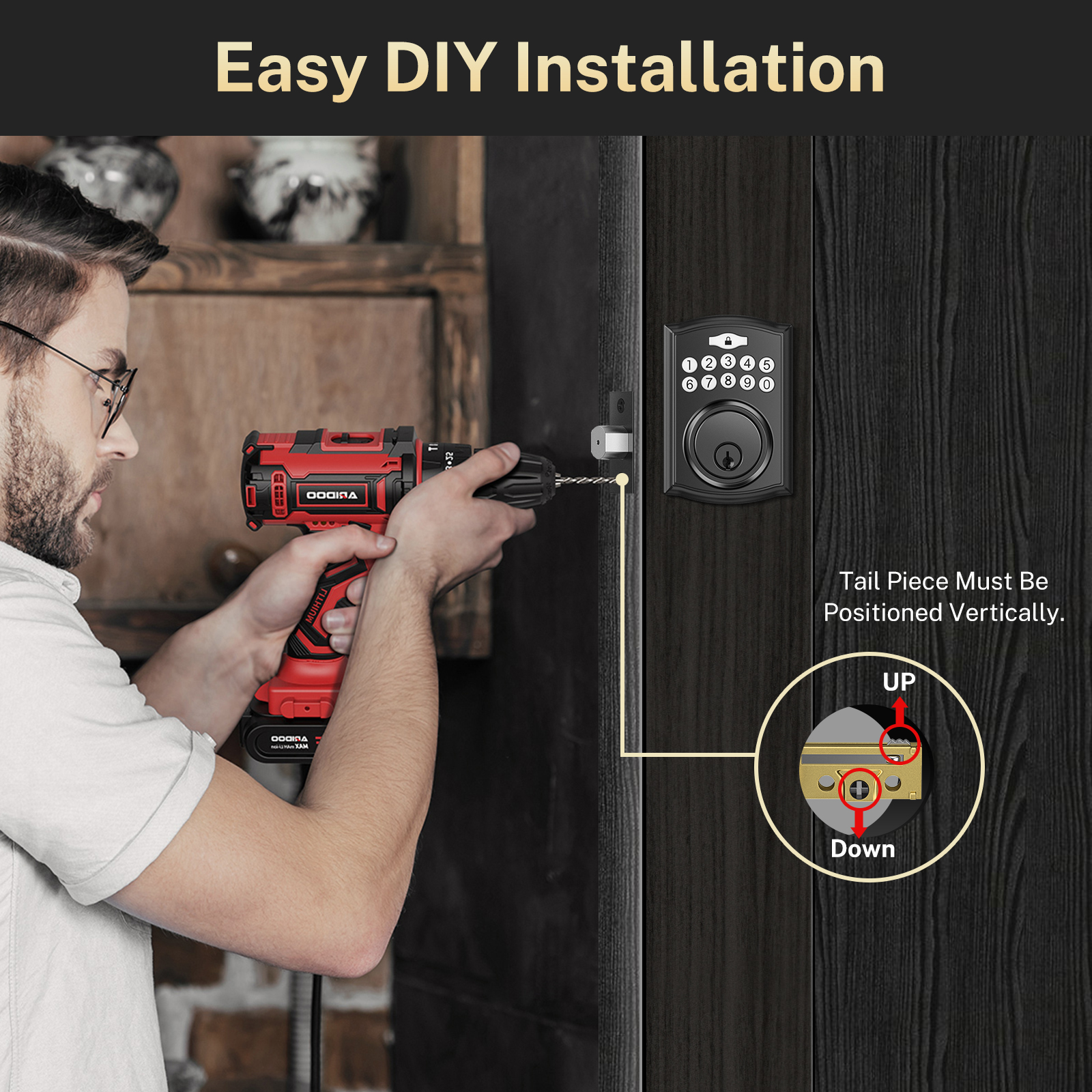 Electronic Keypad Deadbolt, Brightify Keyless And Keyed Entry Door Lock with Handle, Auto Lock, Front Door Handle Sets, Anti-Peeking Password (Matted Black)