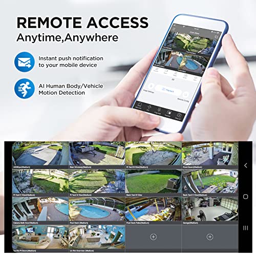 GWSECU 16 Channel Camera Systems with 4TB HDD, 5X Optical Zoom AI Human Vehicle Detection, 16x 4K IP66 IK10 Vandal-Proof Dome Microphone Security IP Cameras 2.7-13.5mm Manual Zoom Lens, G81616SD57