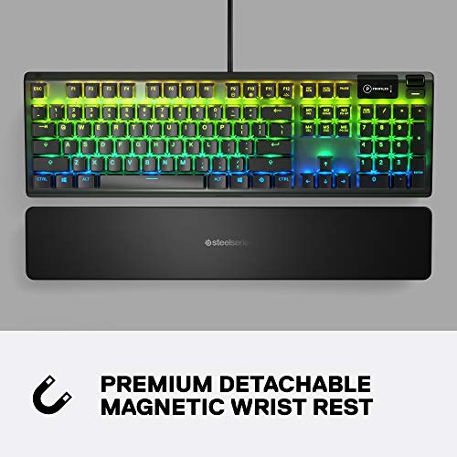 SteelSeries Apex 5 Hybrid Mechanical Gaming Keyboard – Per-Key RGB Illumination – Aircraft Grade Aluminum Alloy Frame – OLED Smart Display (Hybrid Blue Switch)