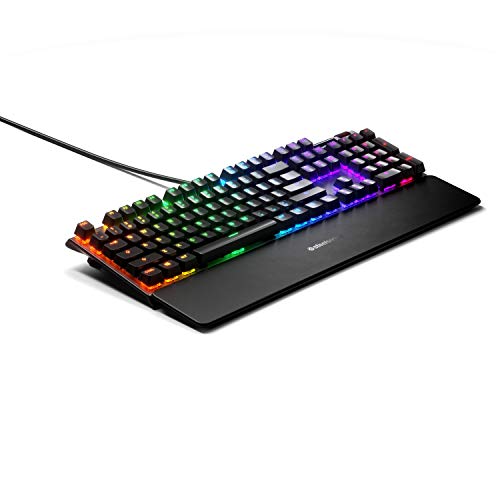 SteelSeries Apex 5 Hybrid Mechanical Gaming Keyboard – Per-Key RGB Illumination – Aircraft Grade Aluminum Alloy Frame – OLED Smart Display (Hybrid Blue Switch)