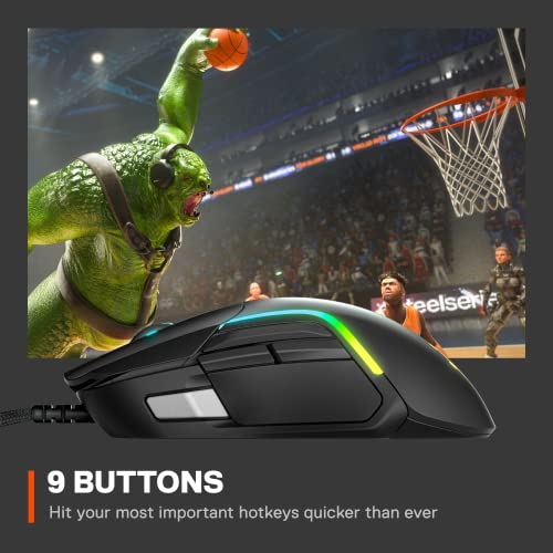 SteelSeries Rival 5 Gaming Mouse with PrismSync RGB Lighting and 9 Programmable Buttons – FPS, MOBA, MMO, Battle Royale – 18,000 CPI TrueMove Air Optical Sensor - Black
