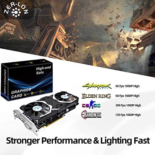 ZER-LON AMD Radeon RX 580 Graphic Cards, 8GB 256Bit 2048SP GDDR5 1284/7000MHz, DP HDMI DVI-Output, PCI Express 3.0 with Dual Fan for Office and PC Gaming