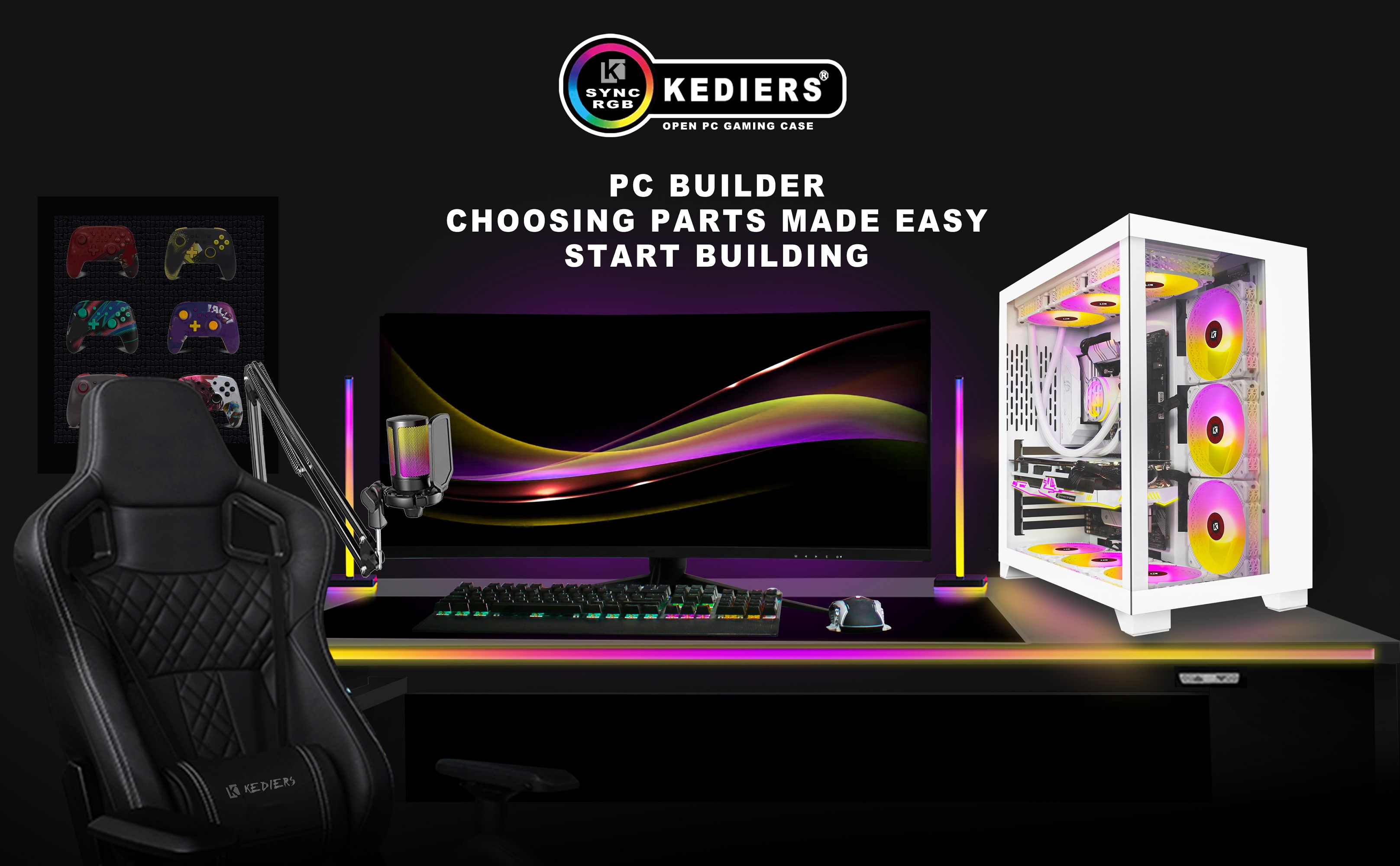 KEDIERS PC Case - ATX Tower Tempered Glass Gaming Computer Case with 9 ARGB Fans,C590