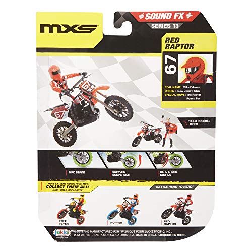 MXS Motocross Bike Toys Moto Extreme Sports, Bike & Rider with SFX Sounds by Jakks Pacific Action Figure Playsets - #67 Red & White Rider, for Kids Ages 5+