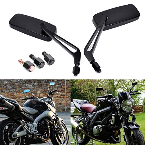 8mm/10mm Black Rectangle Motorcycle Rear view Side Mirrors compatible with Kawasaki Suzuki Yamaha Cruiser Chopper