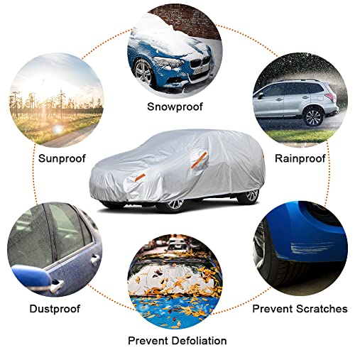 Kayme Car Covers for SUV Waterproof All Weather Sun Uv Rain Protection with Zipper Mirror Pocket Fit Ford Explorer, Toyota Highlander, Honda Pilot, Suitable for Mid Size SUV Jeep (188 to 200 Inch) YXL