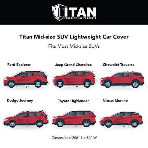 Titan Jet Black Poly 210T Car Cover for Mid-Size SUV 188-206