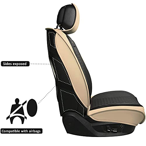 GIANT PANDA Luxury Leather Front Car Seat Covers for Most Cars, SUV, Mini Van and Pickup Beige/Black(1 Pair)