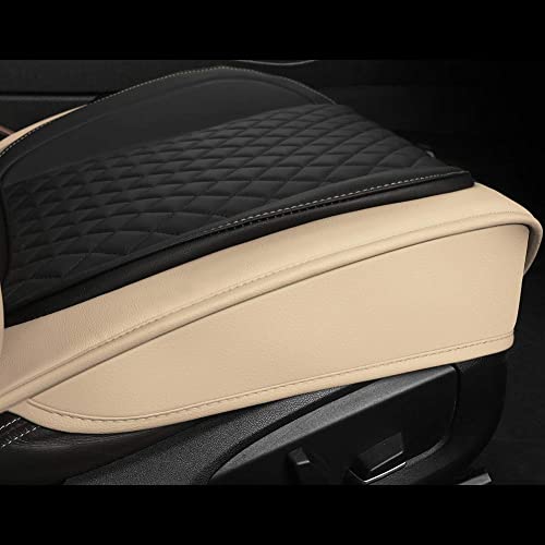 GIANT PANDA Luxury Leather Front Car Seat Covers for Most Cars, SUV, Mini Van and Pickup Beige/Black(1 Pair)