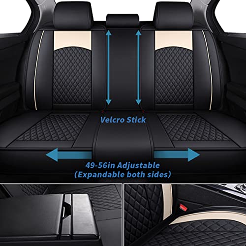 Tartuten Seat Covers for Car Luxury Fauxleather Car Seat Coves Full Set Front and Rear Automotive Vehicle Cushion Protector Comfortable Universal for 5 Seats Vehicle Year Round Use（Beige）