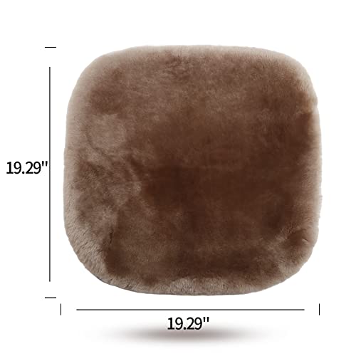 IRIWOOL Luxury Genuine Sheepskin Auto Seat Cover, Soft Wool Seat Pad Warm for Car and Office Chair Non-Slip Universal Fit, 19.2 Inch x19.2 Inch (Front seat Cushion 1pc, Light Brown)