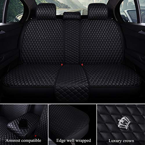 Luxury Black Leather Car Seat Cover Front & Rear Seat Covers with Airbag Compatible 9PCS Universal Leather Seat Cover Fit Car Auto SUV (B-Black)