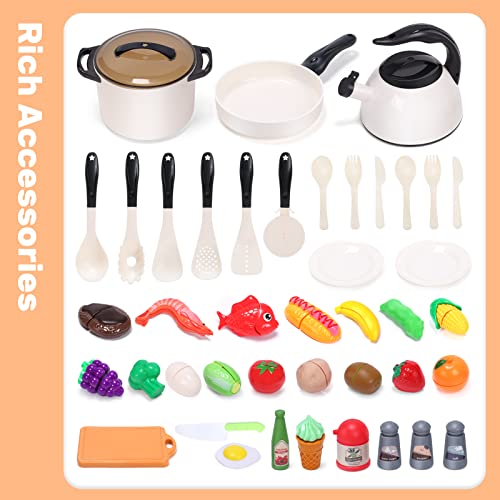CUTE STONE Play Kitchen Accessories Toy, Play Food Sets for Kids Kitchen, Toddler Kitchen Set for Kids with Play Pots, Pans, Kids Kitchen Playset, Play Kitchen Toys for Girls Boys