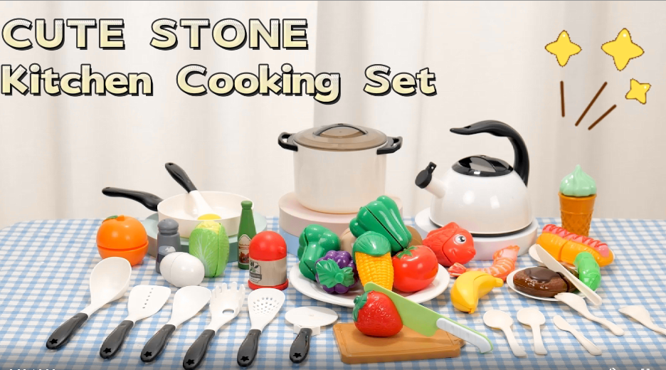 CUTE STONE Play Kitchen Accessories Toy, Play Food Sets for Kids Kitchen, Toddler Kitchen Set for Kids with Play Pots, Pans, Kids Kitchen Playset, Play Kitchen Toys for Girls Boys