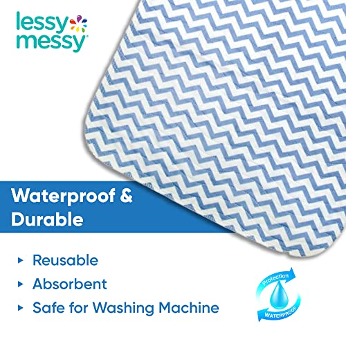 Lessy Messy-Diaper Changing Mat: Changing Pad Portable-The Only Baby Changing pad That is Washer Dryer Safe Reusable Baby Changing Mat Extra Large Waterproof Changing Pad (Blue Chevron)