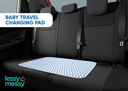 Lessy Messy-Diaper Changing Mat: Changing Pad Portable-The Only Baby Changing pad That is Washer Dryer Safe Reusable Baby Changing Mat Extra Large Waterproof Changing Pad (Blue Chevron)