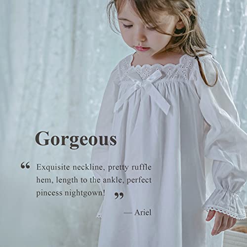 iMOONZZZ Nightgowns for Girls, Long Vintage Soft Cotton Sleepwear, Full Length Nightdress for Kids 3-12 Years