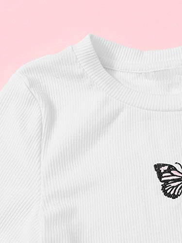 Romwe Girl s 2 Pieces Outfit Butterfly Print Crop Tops and Pant Set Clothing Set