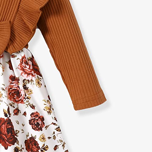 PATPAT Baby Girl Dress Infant Girls Long Sleeve Fall Casual Dress Round Neck Floral Print A-Line Dress