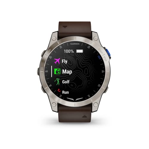 Garmin D2™ Mach 1, Touchscreen Aviator Smartwatch with GPS Moving Map, Aviation Weather, Health and Wellness Features and More, Oxford Brown Leather Band