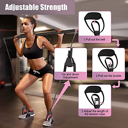 Pilates Bar Kit with Resistance Bands, WeluvFit Exercise Fitness Equipment for Women & Men, Home Gym Workouts Stainless Steel Stick Squat Yoga Pilates Flexbands Kit for Full Body Shaping