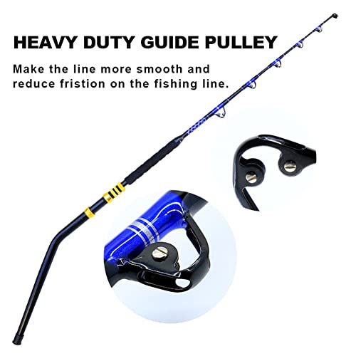 Deep Sea Trolling Rod Offshore Heavy Duty Boat Fishing Pole with Roller Guide Soild Fiberglass 2-Piece 6-Feet Conventional Saltwater Rod with EVA Grip Alu Bent Butt Big Game Fishing Rod