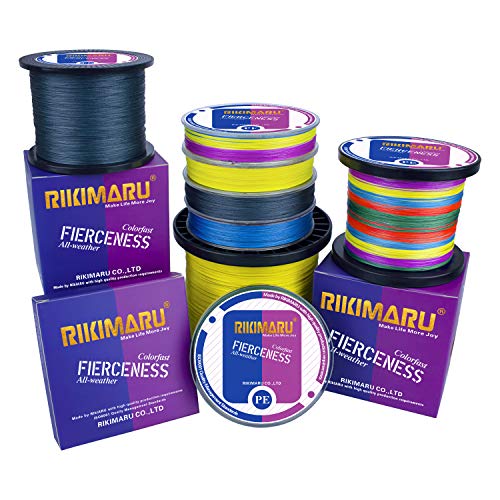 RIKIMARU Braided Fishing Line Abrasion Resistant Superline Zero Stretch&Low Memory Extra Thin Diameter 327-1094 Yds, 4-180LB