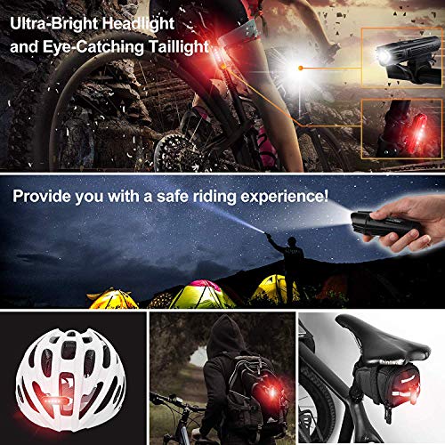 Ascher Ultra Bright USB Rechargeable Bike Light Set, Powerful Bicycle Front Headlight and Back Taillight, 4 Light Modes, Easy to Install for Men Women Kids Road Mountain Cycling