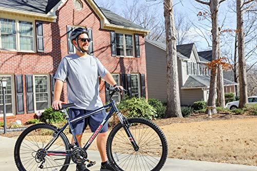 Dynacraft Magna Front Shock Mountain Bike Boys, Girls, Mens and Womens 24 and 26 Inch Wheels with 18 Speed Grip Shifter and Dual Handbrakes in Red, Purple, Pink and Black