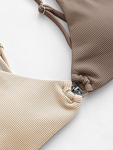 ZAFUL Women s Ribbed O-Ring String Bikini Swimsuit Cheeky Thong Swimwear Two Pieces Bathing Suit