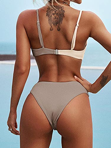 ZAFUL Women s Ribbed O-Ring String Bikini Swimsuit Cheeky Thong Swimwear Two Pieces Bathing Suit