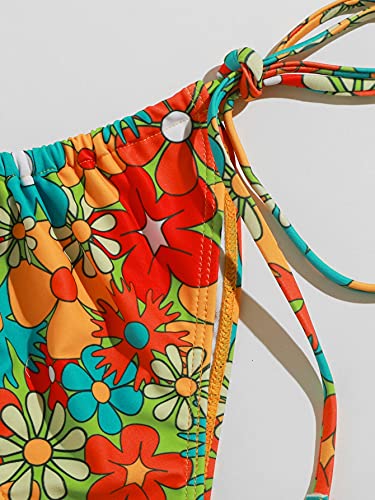 SOLY HUX Women s Floral Print Bikini Sets Halter Tie Side Triangle Sexy Swimsuits