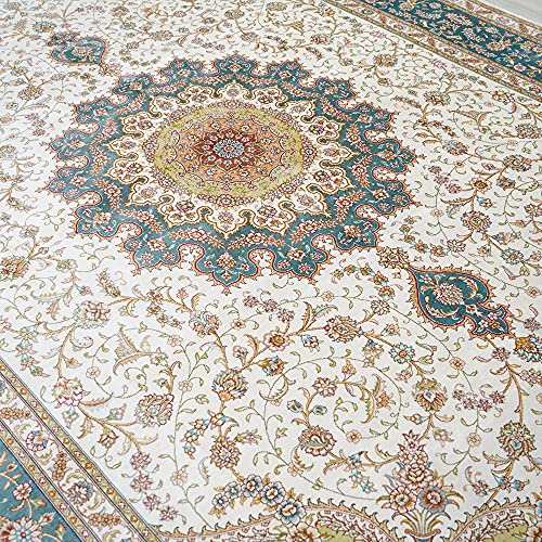 Yilong Carpet 8ftX11.7ft Silk Handmade Carpets Vintage Large Medallion Rugs for Living Room Bedroom Dinning Room (Ivory)