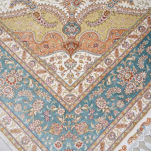 Yilong Carpet 8ftX11.7ft Silk Handmade Carpets Vintage Large Medallion Rugs for Living Room Bedroom Dinning Room (Ivory)