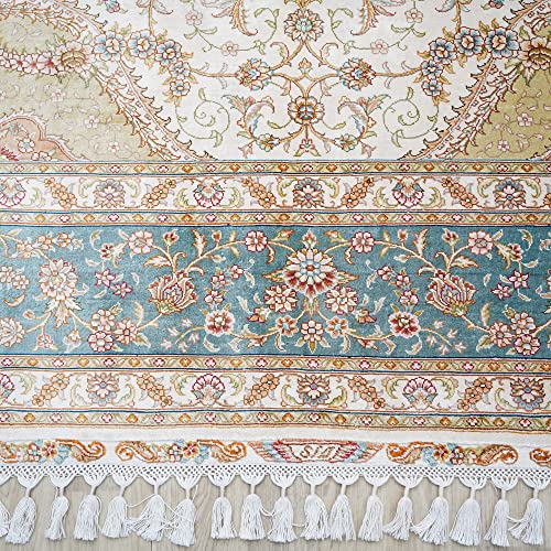 Yilong Carpet 8ftX11.7ft Silk Handmade Carpets Vintage Large Medallion Rugs for Living Room Bedroom Dinning Room (Ivory)