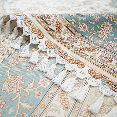 Yilong Carpet 8ftX11.7ft Silk Handmade Carpets Vintage Large Medallion Rugs for Living Room Bedroom Dinning Room (Ivory)