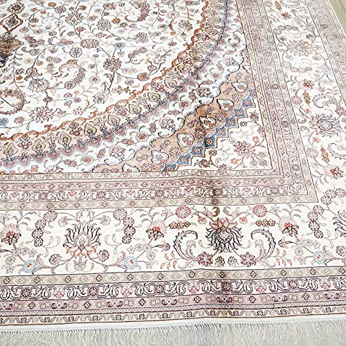 Yilong Carpet 12x18ft Oversized Oriental Silk Rugs Handmade Big Area Carpets Vintage Medallion Rug for Living Room Home Office (White)