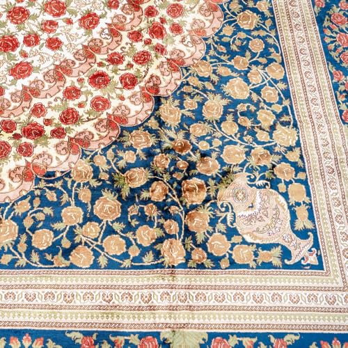 Yilong Carpet 16x16ft Square Oriental Silk Carpets Handmade Extra Large Vintage Rose Area Rug for Living Room Bedroom Dinning Room
